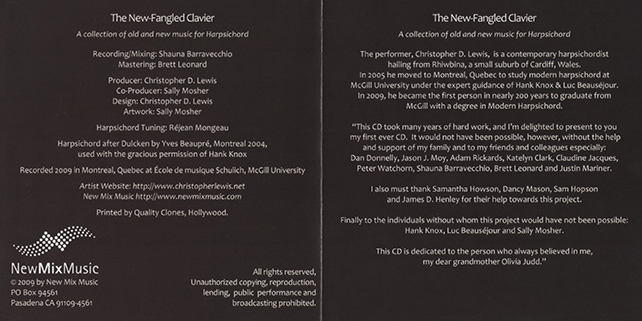 Christopher D. Lewis CD The New-Fangled Clavier cover in